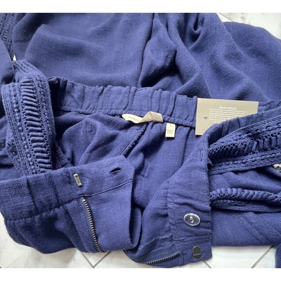 Soft Surroundings Summer Breeze Linen Blend Belted Shorts Navy NWT Large Beach - Picture 5 of 12